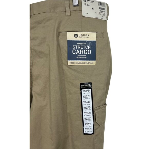 Haggar Mens Classic Fit Stretch Cargo Pants 40 X 30 Khaki Hidden Expandable New - Picture 10 of 11